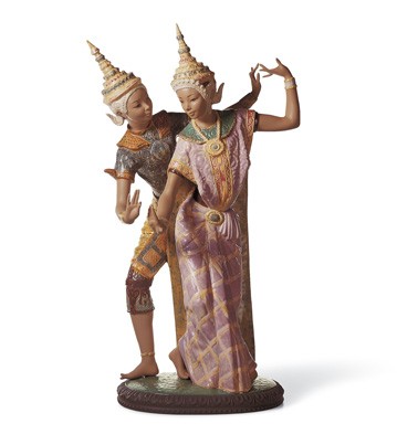 At Auction: Three Porcelain Lladro Figures, to include Closing Scene,  Thai Dancing Couple, and Merry Ballet, tallest 21 inches